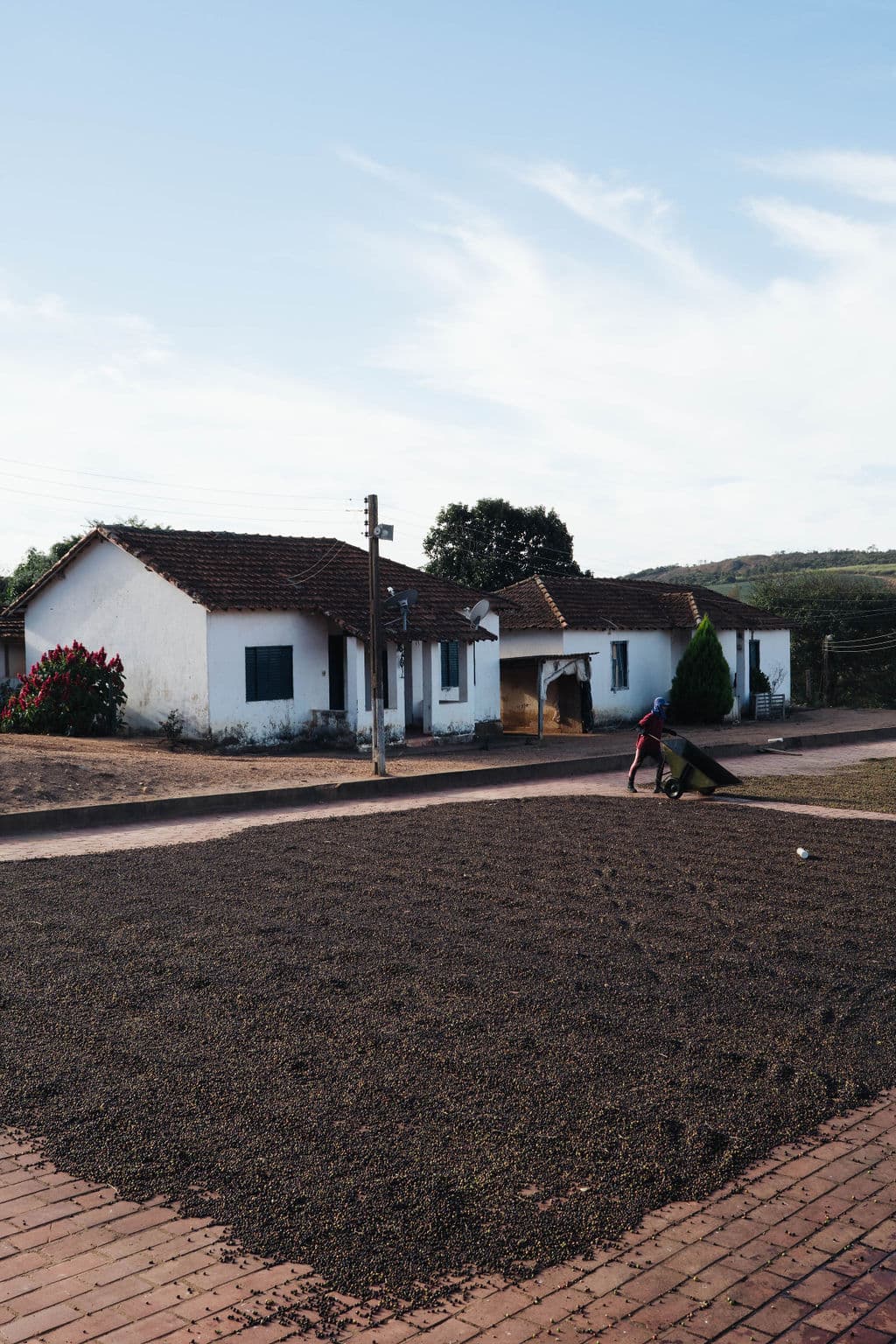 Trocknungspatio mit traditionellem Bauernhaus